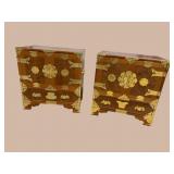 2 BRASS ADORNED ORIENTAL NIGHTSTANDS