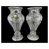 2 GORHAM HEAVY ETCHED FLORAL CRYSTAL FOOTED VASES