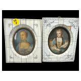 PR OF EARLY VICTORIAN HAND PAINTED PORTRAITS IN