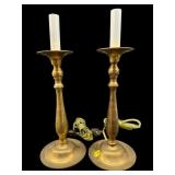 PR OF BRASS CANDLESTICK LAMPS