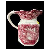 MASONS VISTA RED AND WHITE PORCELAIN PITCHER