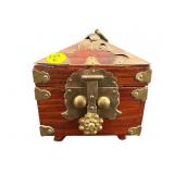 SMALL ORIENTAL WOOD AND METAL COVERED BOX