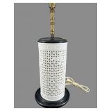 LARGE RETICULATED PORCELAIN GREEK KEY TABLE LAMP