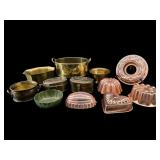 LOT OF BRASS ITEMS AND COPPER JELLO MOLDS