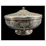 LARGE ORNATE EPNS FOOTED BOWL WITH LID