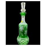 LARGE BOHEMIAN EMERALD CUT TO CLEAR DECANTER WITH