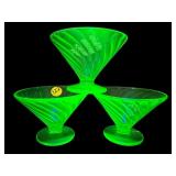 SET OF 3 FEDERAL GLASS DIANA URANIUM SHERBERT