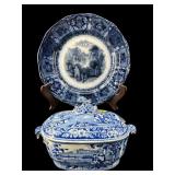 2 PC LOT ANTIQUE BLUE AND WHITE PORCELAIN