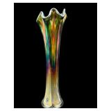FENTON GREEN IRIDESCENT DIAMOND RIBBED SWUNG