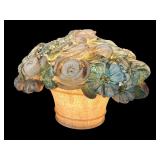 LARGE RESIN AND GLASS FLOWER BASKET TABLE LAMP