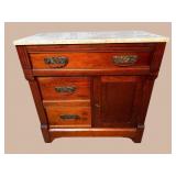 WALNUT VICTORIAN MARBLE TOP WASHSTAND