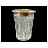 ANTIQUE ZIPPER CUT DRESSER JAR WITH STERLING TOP