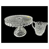 2 PC LOT AMERICAN FOSTORIA CAKE STAND WITH PITCHER