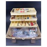 LARGE TACKLE BOX OF FISHING LURES, CORKS AND HOOKS