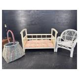 DOLL CRIB DOLL WICKER CHAIR & BASKET
