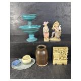 BOX LOT OF POTTERY FIGURINES SOAPSTONE