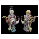 PR OF ORIENTAL PORCELAIN FIGURAL INCENSE BURNERS
