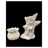 BELLEEK TREE TRUNK VASE & BOWL;