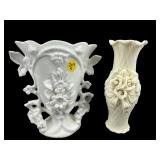2 PC LOT PORCELAIN APPLIED FLOWER VASES