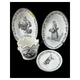 4 PC LOT BLACK AND WHITE PORCELAIN MOTTAHEDEH