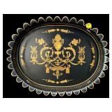 LARGE BLACK AND GOLD DECORATIVE TRAY