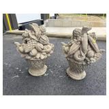 2 CONCRETE BASKETS OF FRUIT