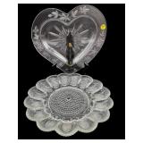 2 PC LOT OF CRYSTAL EGG PLATE AND SERVING DISH