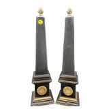 2 DECORATIVE BLACK AND GOLD OBELISKS