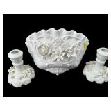 3 PC LOT PORCELAIN APPLIED FLOWERS WALL POCKET