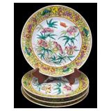 SET OF 4 ORIENTAL FLORAL PORCELAIN DINNER PLATES