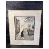 ARTIST SIGNED WATERCOLOR OF GIRL IN ART GALLERY
