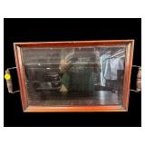 MAHOGANY GLASS 2 HANDLE TRAY