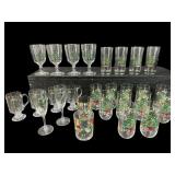 LARGE LOT CHRISTMAS HOLLY BERRY GLASSWARE