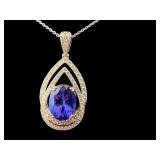 PLATINUM TANZANITE & DIAMOND PENDANT WITH CHAIN