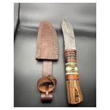 BONE AND WOODEN DAMASCUS KNIFE