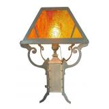 ARTS & CRAFTS COPPER/BRASS STAINED GLASS LAMP