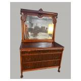 MAHOGANY CARVED DRESSER WITH MIRROR