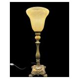 ORNATE FROSTED SHADE TORCHIERE TABLE LAMP