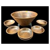 9 PC SET BURL WALNUT WOODEN SALAD BOWL SET