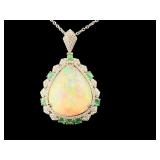 PLATINUM NATURAL OPAL, EMERALD, AND DIAMOND