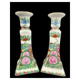 PR OF PORCELAIN ROSE MEDALLION CANDLESTICKS
