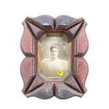 TRAMP ART FRAME ANTIQUE WITH PORTRAIT