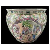 LARGE ROSE MEDALLION PORCELAIN FISHBOWL PLANTER