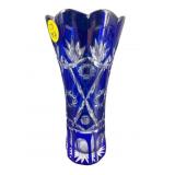 BOHEMIAN COBALT CUT TO CLEAR VASE