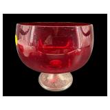 ANTIQUE RUBY CRYSTAL COMPOTE ON WEIGHTED STERLING
