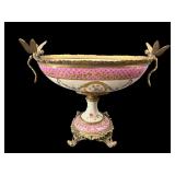LARGE BRONZE AND PORCELAIN FLORAL COMPOTE