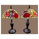 2 TIFFANY STYLE FLOWERS & DRAGONFLIES TABLE LAMPS