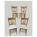 4 CARVED OAK SPINEL BACK CHAIRS AS IS