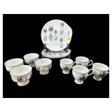 11 PCS CROWN STAFFORDSHIRE BLACK IRIS PORCELAIN