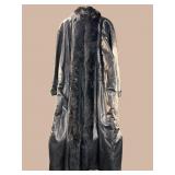 ALAN FURS BLACK LAMB LEATHER & FOX TRIM COAT